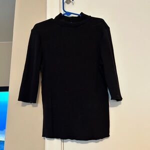 ZARA Women’s Black Ribbed Mock Neck Elbow Sleeve Cropped Shirt SMALL